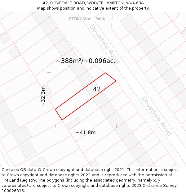 42, DOVEDALE ROAD, WOLVERHAMPTON, WV4 6RA: Plot and title map