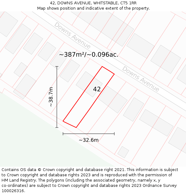 42, DOWNS AVENUE, WHITSTABLE, CT5 1RR: Plot and title map