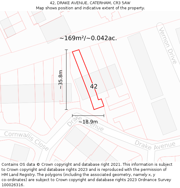 42, DRAKE AVENUE, CATERHAM, CR3 5AW: Plot and title map