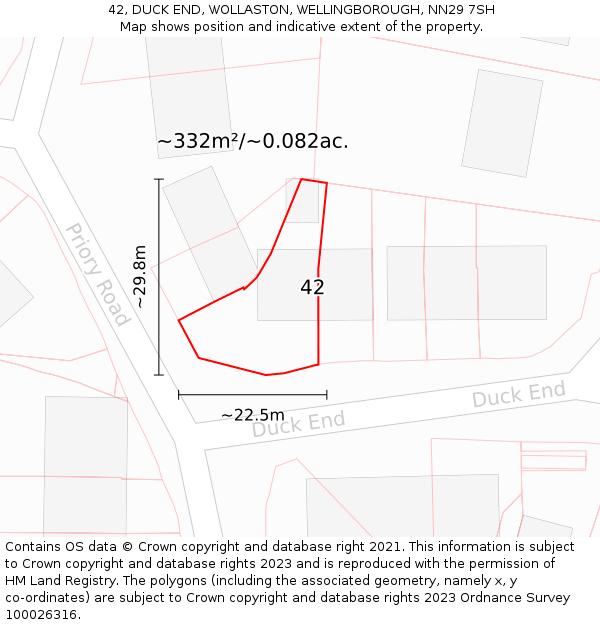 42, DUCK END, WOLLASTON, WELLINGBOROUGH, NN29 7SH: Plot and title map