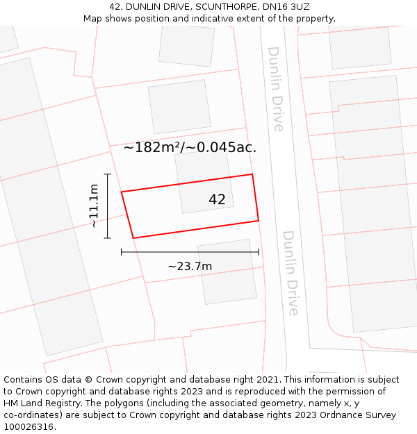 42, DUNLIN DRIVE, SCUNTHORPE, DN16 3UZ: Plot and title map