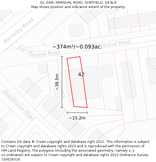 42, EARL MARSHAL ROAD, SHEFFIELD, S4 8LA: Plot and title map