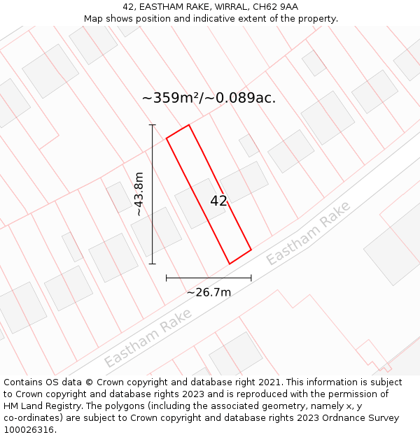 42, EASTHAM RAKE, WIRRAL, CH62 9AA: Plot and title map