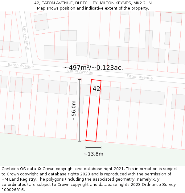 42, EATON AVENUE, BLETCHLEY, MILTON KEYNES, MK2 2HN: Plot and title map