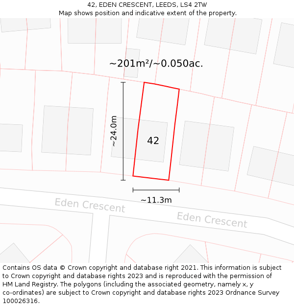 42, EDEN CRESCENT, LEEDS, LS4 2TW: Plot and title map
