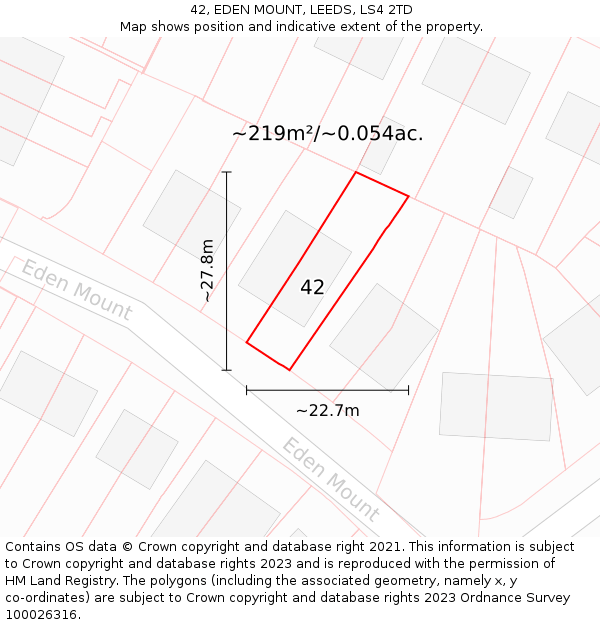 42, EDEN MOUNT, LEEDS, LS4 2TD: Plot and title map