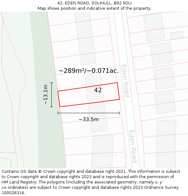 42, EDEN ROAD, SOLIHULL, B92 9DU: Plot and title map