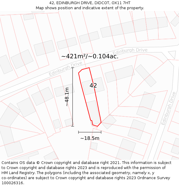 42, EDINBURGH DRIVE, DIDCOT, OX11 7HT: Plot and title map