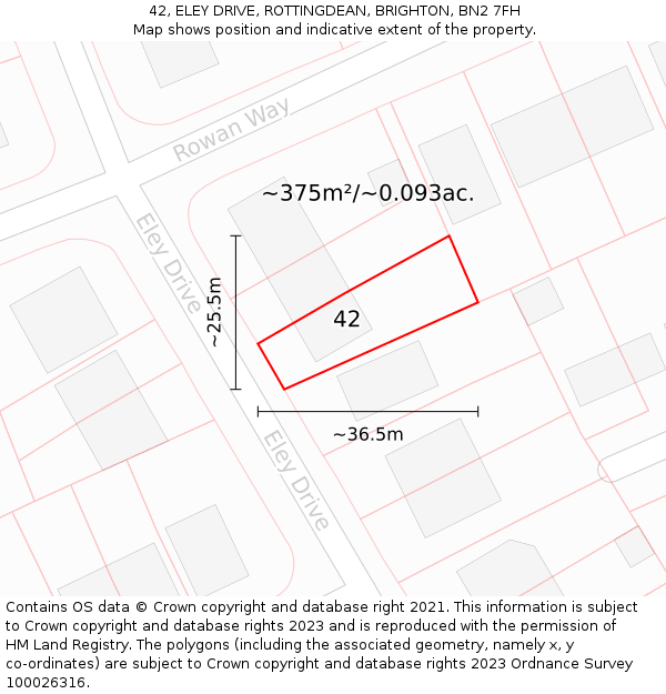 42, ELEY DRIVE, ROTTINGDEAN, BRIGHTON, BN2 7FH: Plot and title map