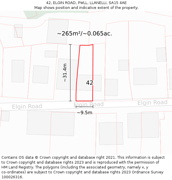 42, ELGIN ROAD, PWLL, LLANELLI, SA15 4AE: Plot and title map