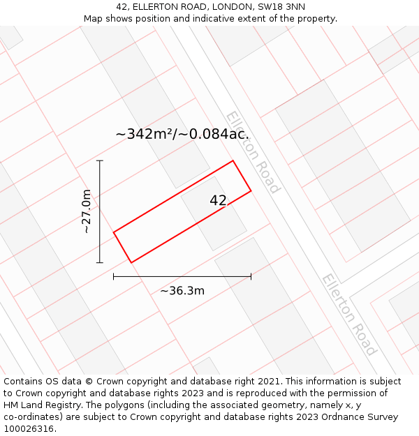 42, ELLERTON ROAD, LONDON, SW18 3NN: Plot and title map