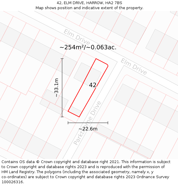 42, ELM DRIVE, HARROW, HA2 7BS: Plot and title map