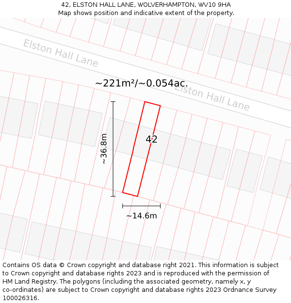 42, ELSTON HALL LANE, WOLVERHAMPTON, WV10 9HA: Plot and title map
