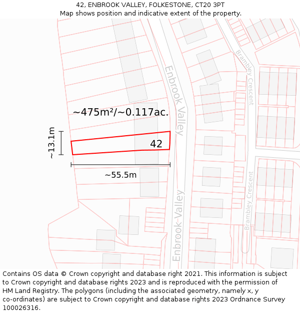 42, ENBROOK VALLEY, FOLKESTONE, CT20 3PT: Plot and title map