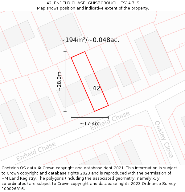 42, ENFIELD CHASE, GUISBOROUGH, TS14 7LS: Plot and title map