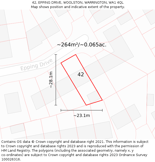 42, EPPING DRIVE, WOOLSTON, WARRINGTON, WA1 4QL: Plot and title map