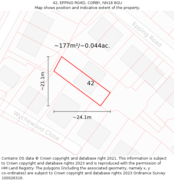 42, EPPING ROAD, CORBY, NN18 8GU: Plot and title map