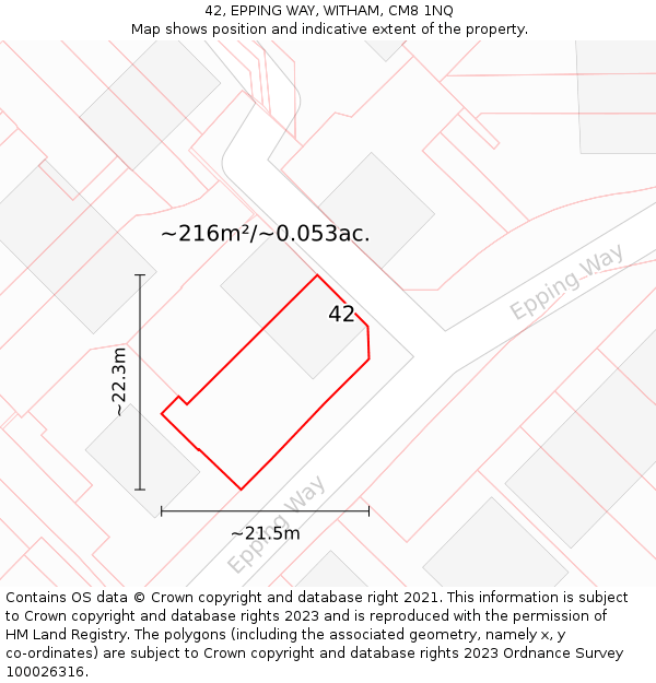 42, EPPING WAY, WITHAM, CM8 1NQ: Plot and title map