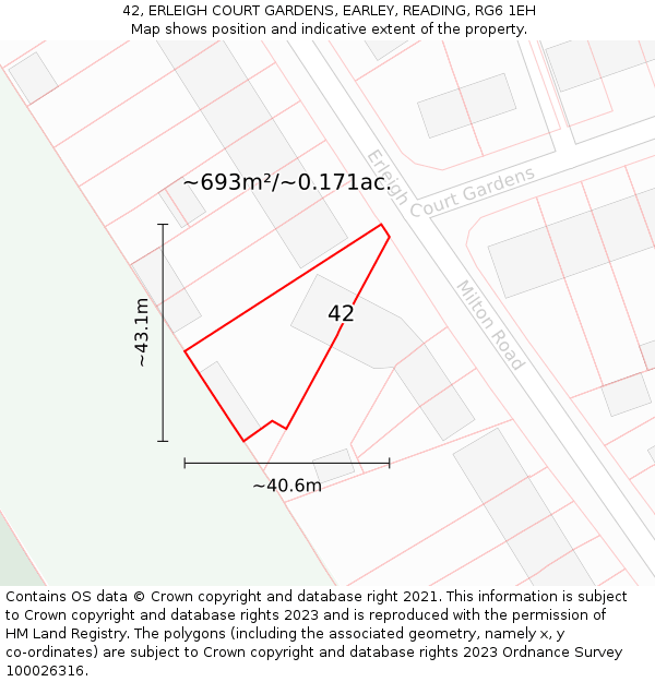 42, ERLEIGH COURT GARDENS, EARLEY, READING, RG6 1EH: Plot and title map