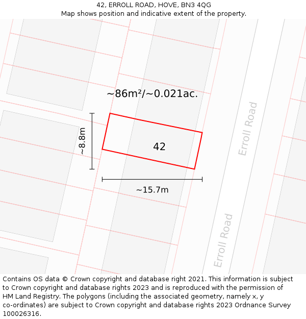 42, ERROLL ROAD, HOVE, BN3 4QG: Plot and title map
