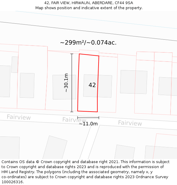 42, FAIR VIEW, HIRWAUN, ABERDARE, CF44 9SA: Plot and title map