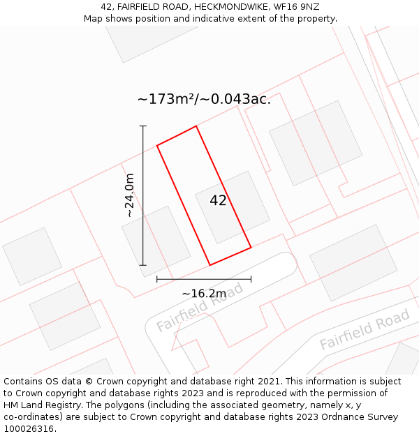 42, FAIRFIELD ROAD, HECKMONDWIKE, WF16 9NZ: Plot and title map