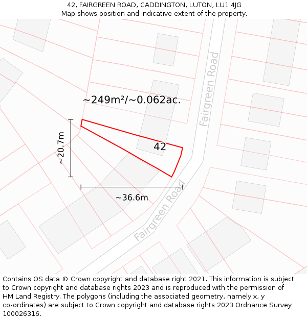 42, FAIRGREEN ROAD, CADDINGTON, LUTON, LU1 4JG: Plot and title map