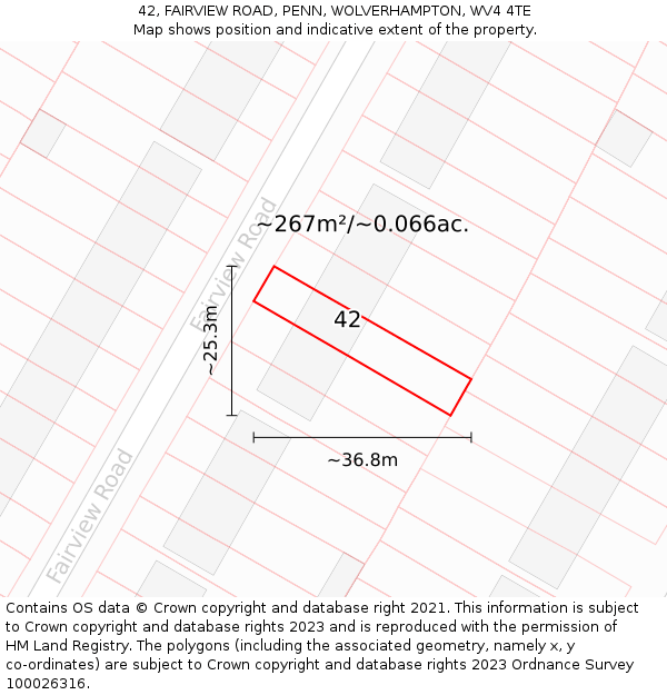 42, FAIRVIEW ROAD, PENN, WOLVERHAMPTON, WV4 4TE: Plot and title map