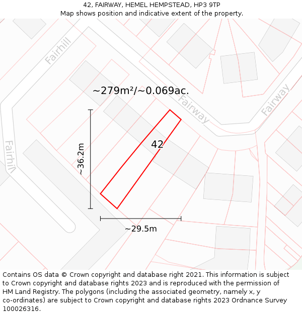 42, FAIRWAY, HEMEL HEMPSTEAD, HP3 9TP: Plot and title map