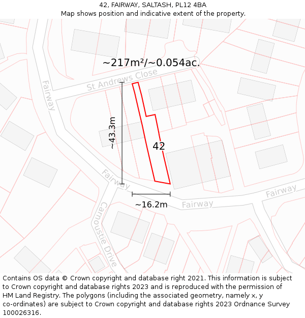 42, FAIRWAY, SALTASH, PL12 4BA: Plot and title map