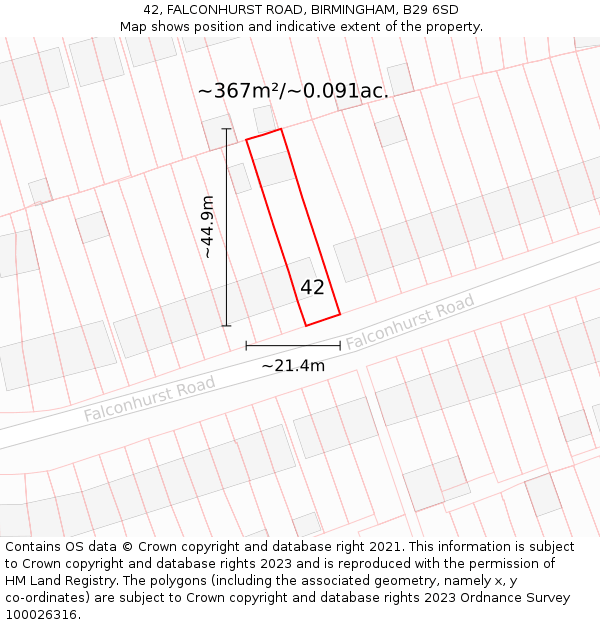 42, FALCONHURST ROAD, BIRMINGHAM, B29 6SD: Plot and title map