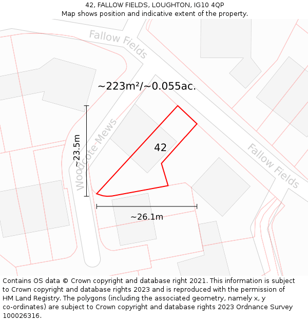 42, FALLOW FIELDS, LOUGHTON, IG10 4QP: Plot and title map