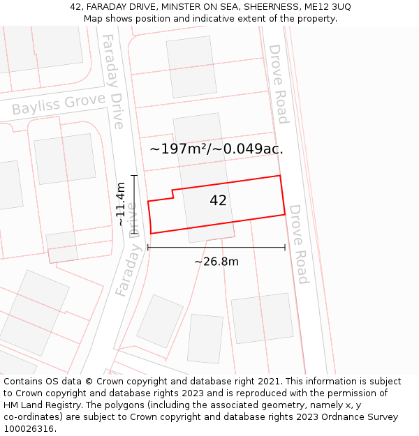 42, FARADAY DRIVE, MINSTER ON SEA, SHEERNESS, ME12 3UQ: Plot and title map
