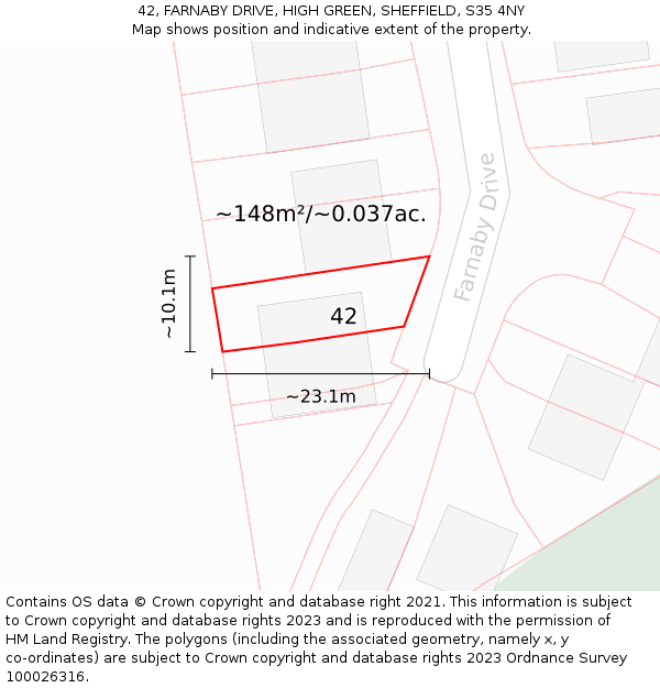 42, FARNABY DRIVE, HIGH GREEN, SHEFFIELD, S35 4NY: Plot and title map