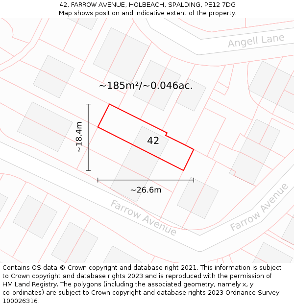 42, FARROW AVENUE, HOLBEACH, SPALDING, PE12 7DG: Plot and title map