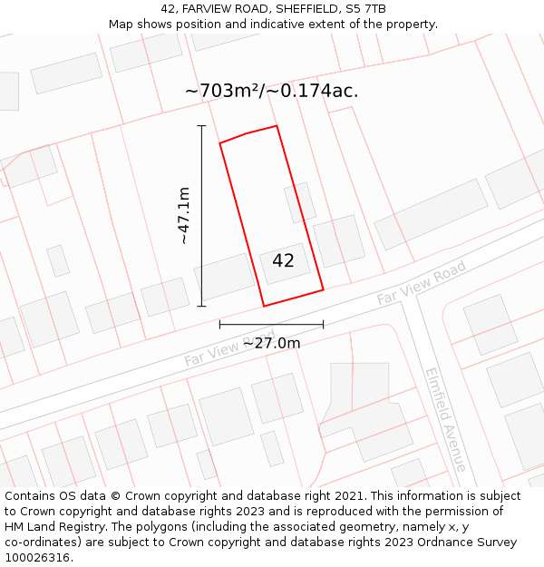 42, FARVIEW ROAD, SHEFFIELD, S5 7TB: Plot and title map