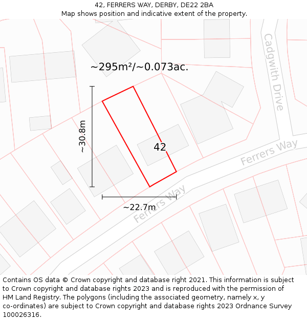 42, FERRERS WAY, DERBY, DE22 2BA: Plot and title map
