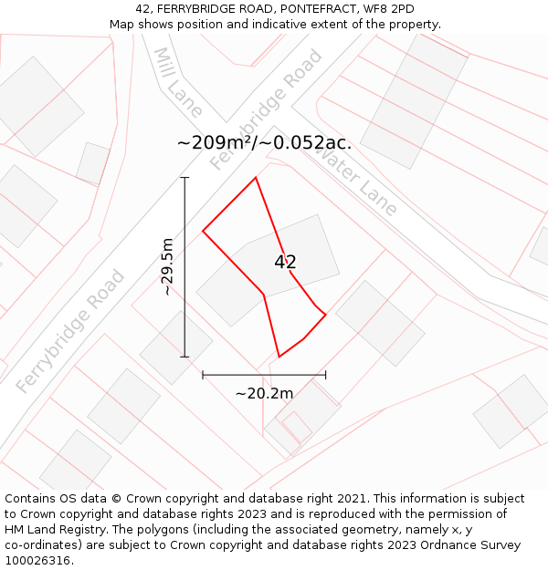 42, FERRYBRIDGE ROAD, PONTEFRACT, WF8 2PD: Plot and title map