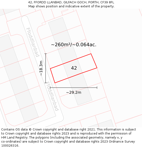 42, FFORDD LLANBAD, GILFACH GOCH, PORTH, CF39 8FL: Plot and title map