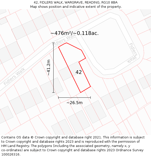 42, FIDLERS WALK, WARGRAVE, READING, RG10 8BA: Plot and title map
