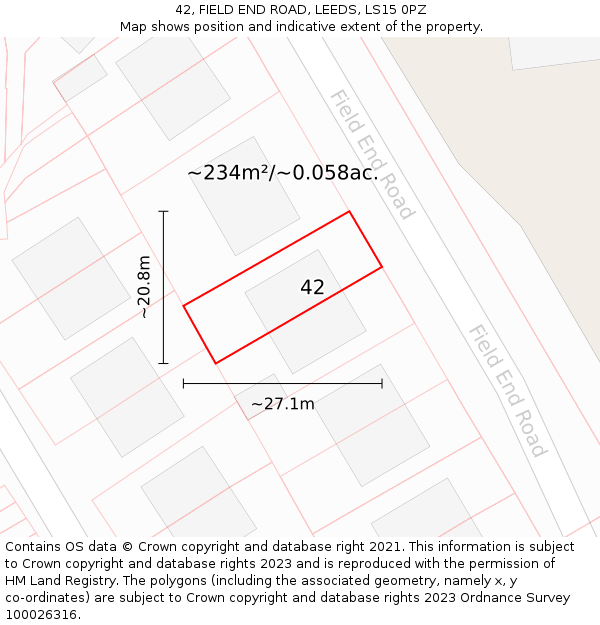 42, FIELD END ROAD, LEEDS, LS15 0PZ: Plot and title map