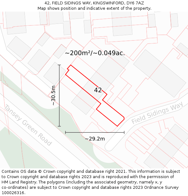 42, FIELD SIDINGS WAY, KINGSWINFORD, DY6 7AZ: Plot and title map