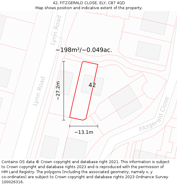 42, FITZGERALD CLOSE, ELY, CB7 4QD: Plot and title map