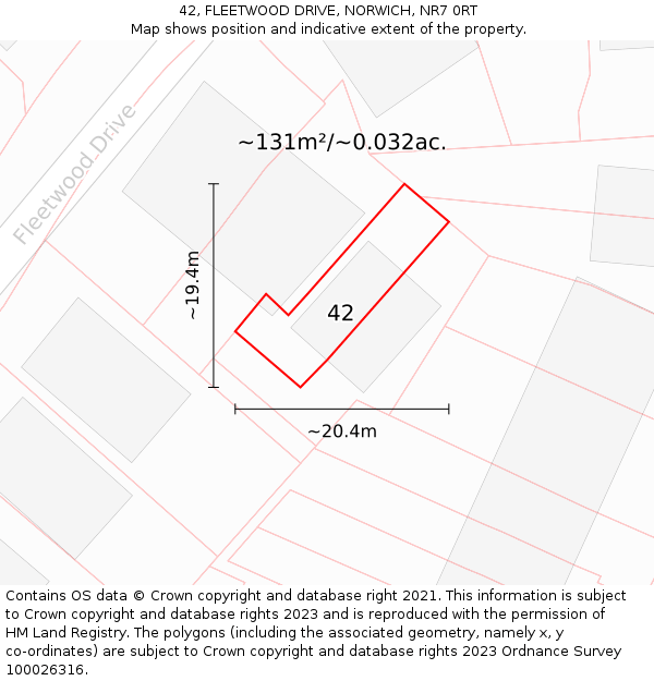 42, FLEETWOOD DRIVE, NORWICH, NR7 0RT: Plot and title map