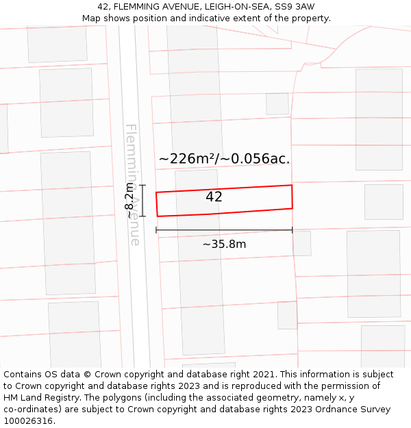 42, FLEMMING AVENUE, LEIGH-ON-SEA, SS9 3AW: Plot and title map