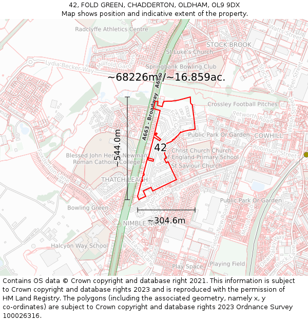 42, FOLD GREEN, CHADDERTON, OLDHAM, OL9 9DX: Plot and title map