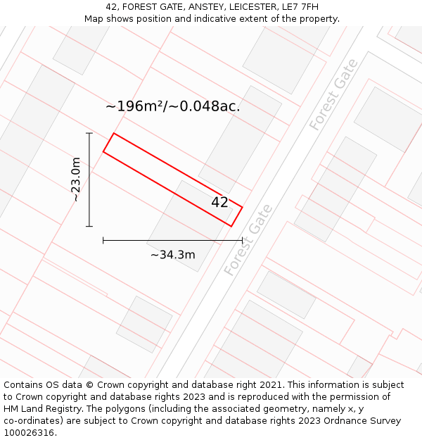 42, FOREST GATE, ANSTEY, LEICESTER, LE7 7FH: Plot and title map