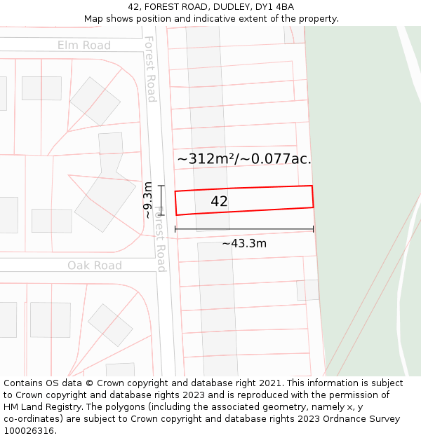 42, FOREST ROAD, DUDLEY, DY1 4BA: Plot and title map