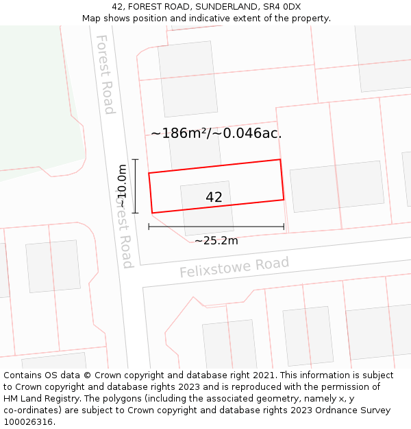 42, FOREST ROAD, SUNDERLAND, SR4 0DX: Plot and title map
