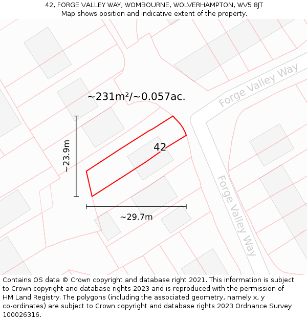 42, FORGE VALLEY WAY, WOMBOURNE, WOLVERHAMPTON, WV5 8JT: Plot and title map